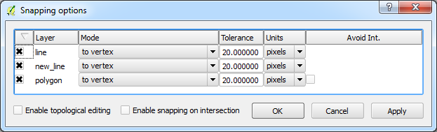 Setting snapping options in QGIS
