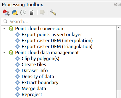 Mockup of the Processing toolbox integration with point cloud algorithms.