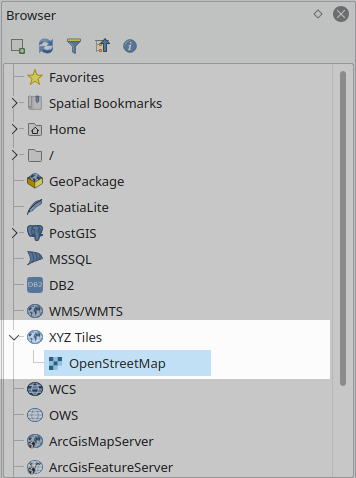 Browser panel in QGIS